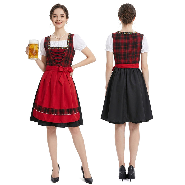 Damen nan traditionelles Dirndl Trachtenkleid mit geschnürtem Mieder und kurzem Puffärmel Drune