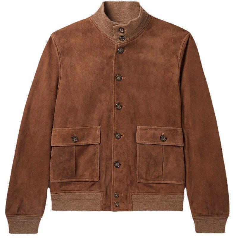 Herren Wildlederjacke mit praktischen Taschen und modernem Kragen Drune