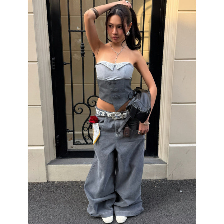 Damen Corsage mit Spitzenkragen und tailliertem Design Drune