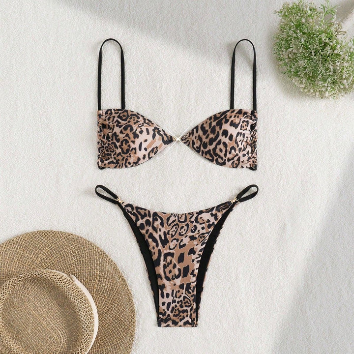 Damen Leopardenmuster Bikini-Set mit verstellbaren Trägern Drune