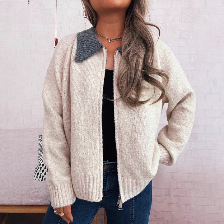 Damen Strickjacke mit modischen Kontrasten und Reißverschluss Drune