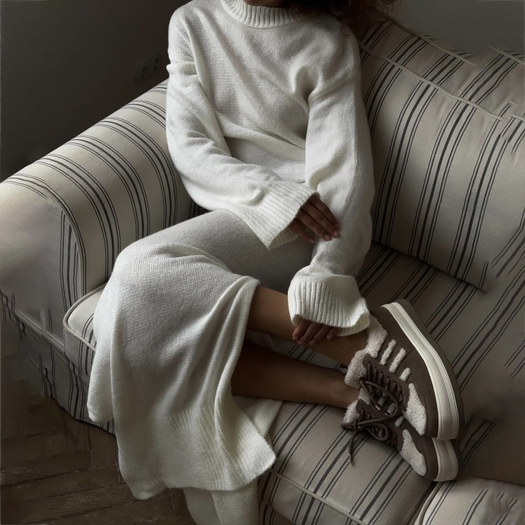 Damen Oversized Strickkleid mit langen Ärmeln und breitem Saum Drune