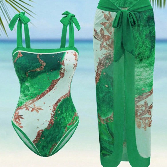 Damen Eleganter Einteiler Badeanzug mit passendem Strandrock Drune