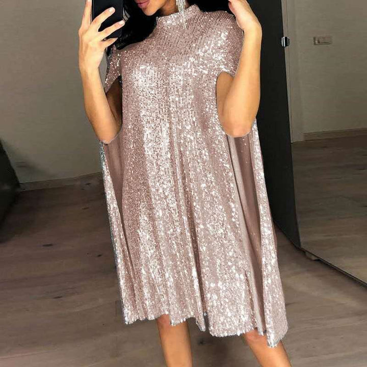 Damen Glamouröses Pailletten-Cocktailkleid mit Cape-Ärmeln Drune