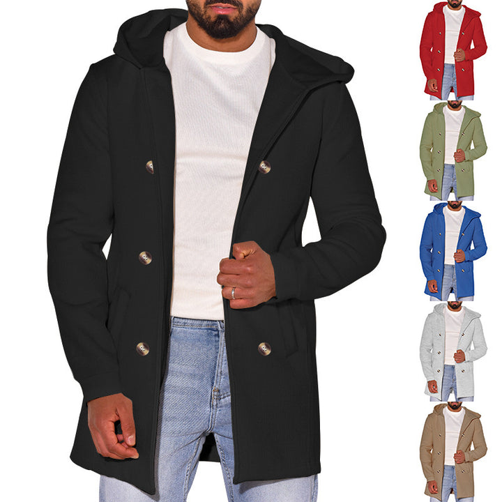 Herren modische Jacke mit Kapuze und doppelter Knopfleiste Drune