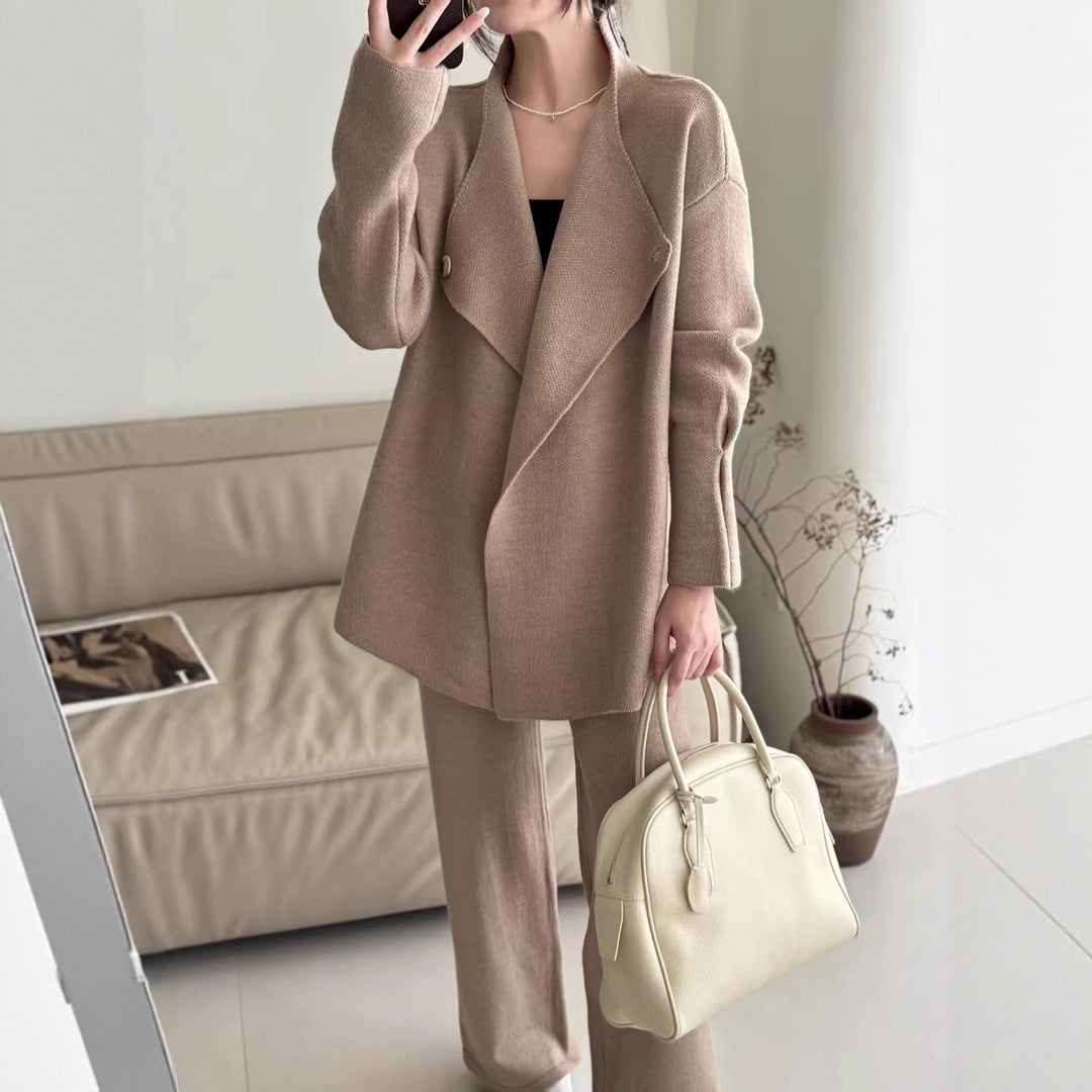 Damen Eleganter Blazer mit tailliertem Gürtel und feiner Textur Drune