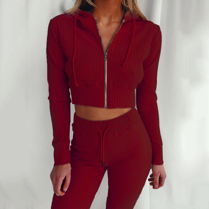 Damen Sportliches cropped Hoodie-Set mit feinem Rippdesign und hohem Tragekomfort Drune