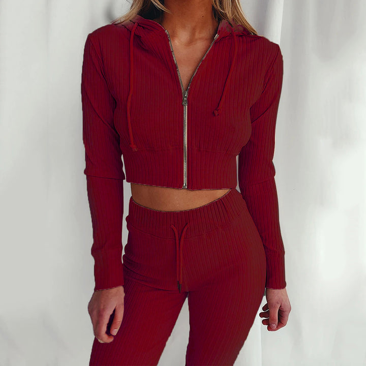 Damen Sportliches cropped Hoodie-Set mit feinem Rippdesign und hohem Tragekomfort Drune