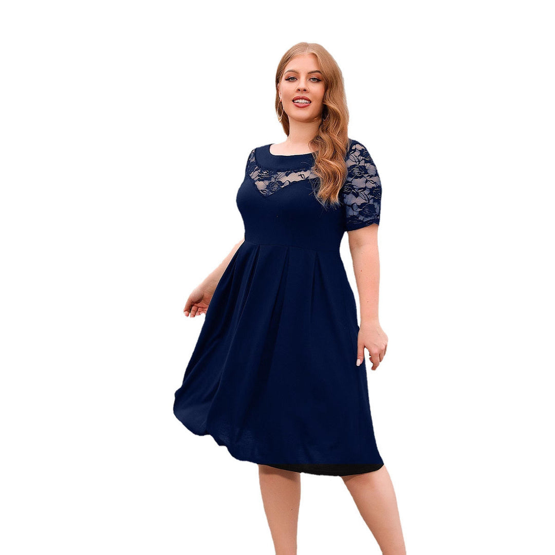 Damen Elegantes Kleid mit Spitzenärmel und schwingendem Rock Drune