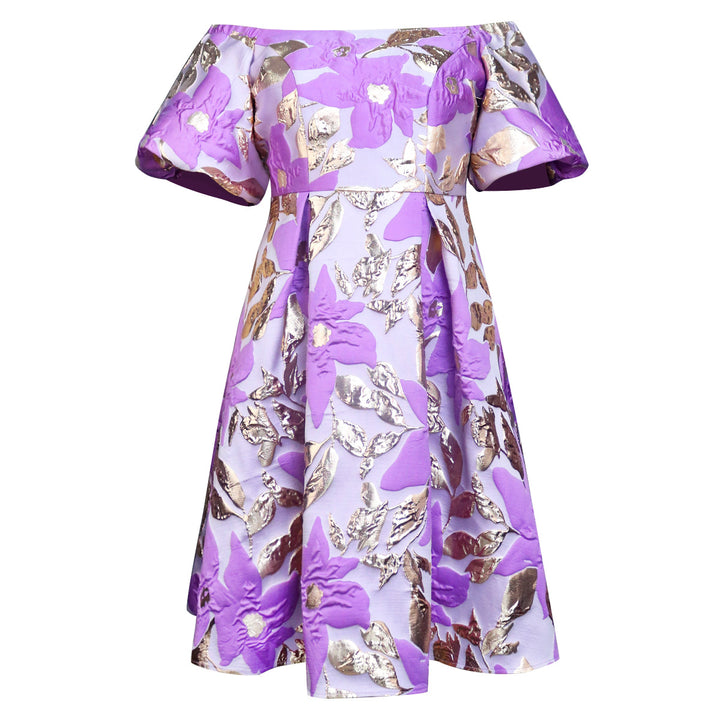 Damen Off-Shoulder Kleid mit floralen Präge-Details Drune