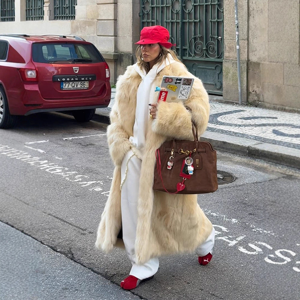Damen Kunstfellmantel mit voluminösen Ärmeln und elegantem Schnitt Drune