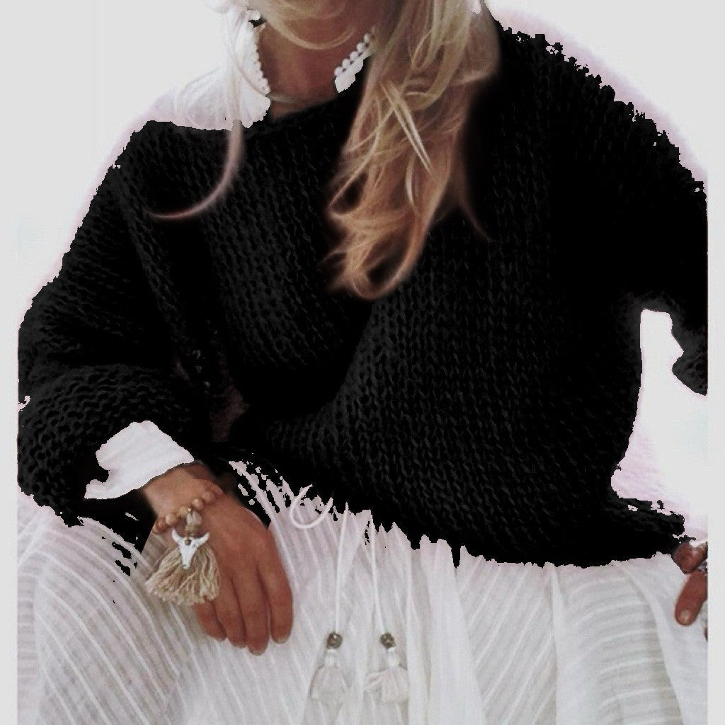 Damen lässiger Grobstrickpullover mit offenen Maschen und überschnittenen Schultern Drune