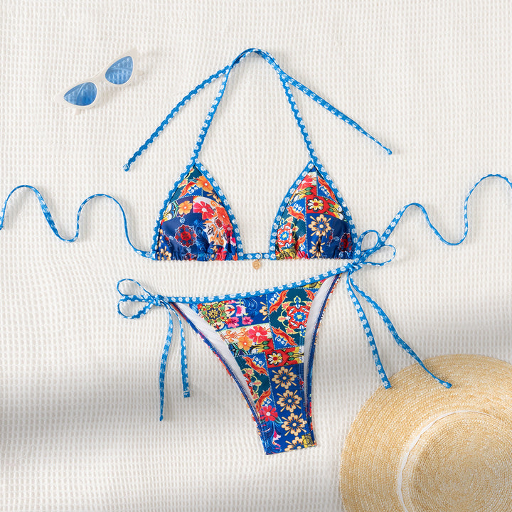 Damen Triangel-Bikini mit floralem Muster und Raffungen Drune