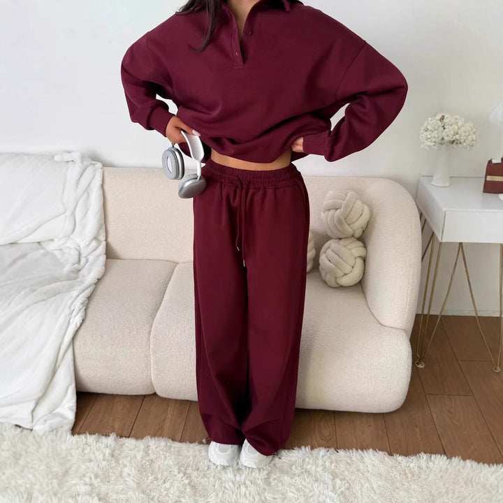 Damen lässiger Hoodie-Anzug mit weitem Schnitt und elastischem Bund Drune