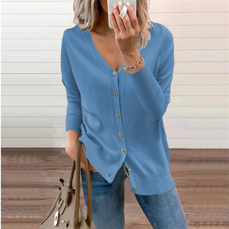 Damen Strickjacke mit modernen Knopfdetails und tiefem V-Ausschnitt Drune