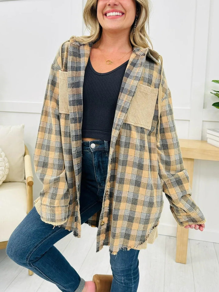 Damen Oversized Karo-Hemdjacke mit fransigen Details Drune