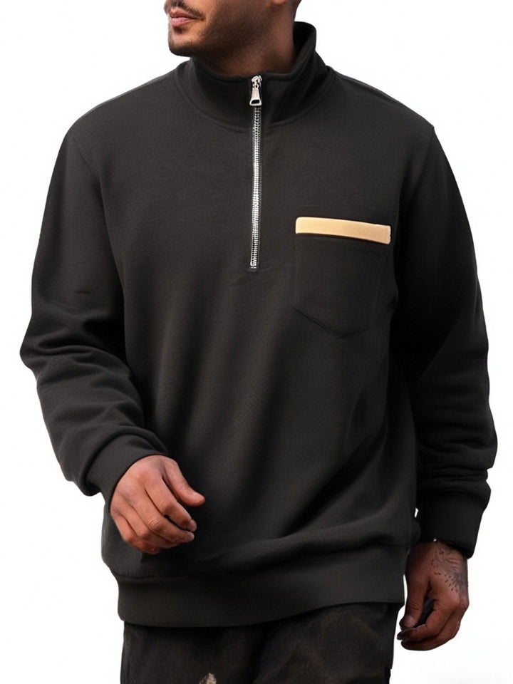 Herren nan feinstrukturiertes Halbzip-Feinstrickpullover mit Stehkragen, Brusttasche und schmaler Silhouette Drune