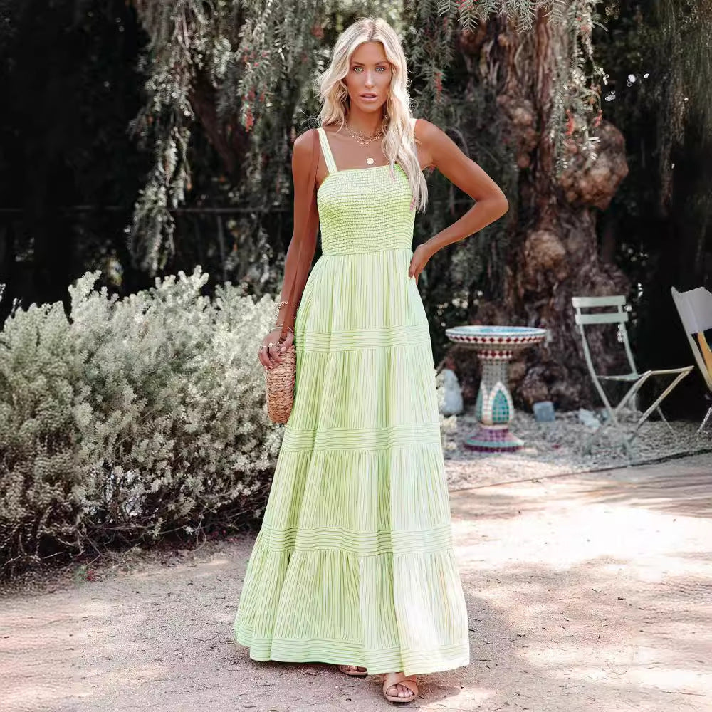 Damen Maxikleid mit gerafftem Oberteil und voluminösem Rock Drune
