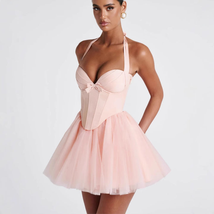Damen Cocktailkleid mit korbartigem Oberteil und schwingendem Tüllrock Drune
