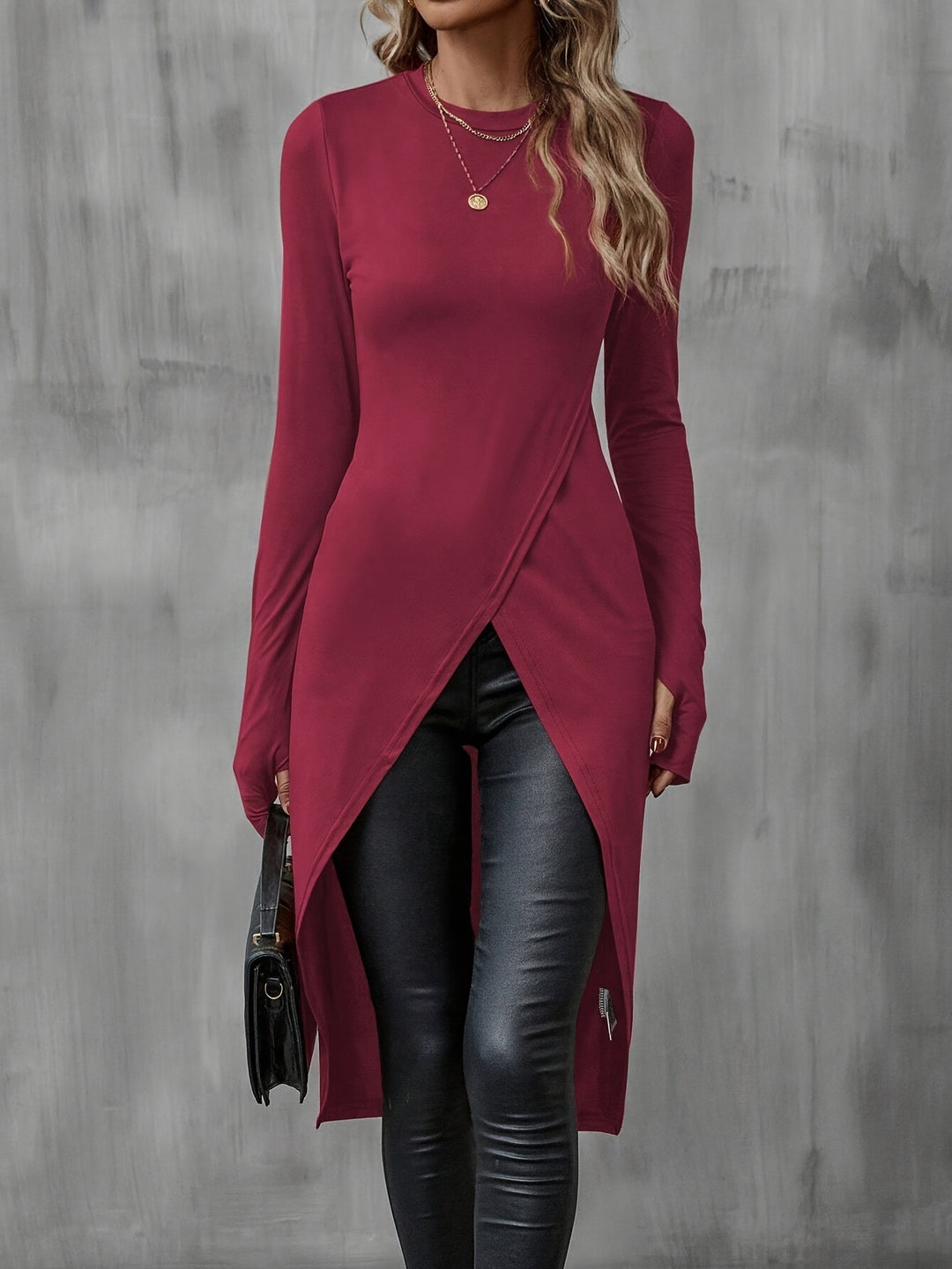Damen Wickelkleid mit langem Arm und asymmetrischem Schnitt Drune