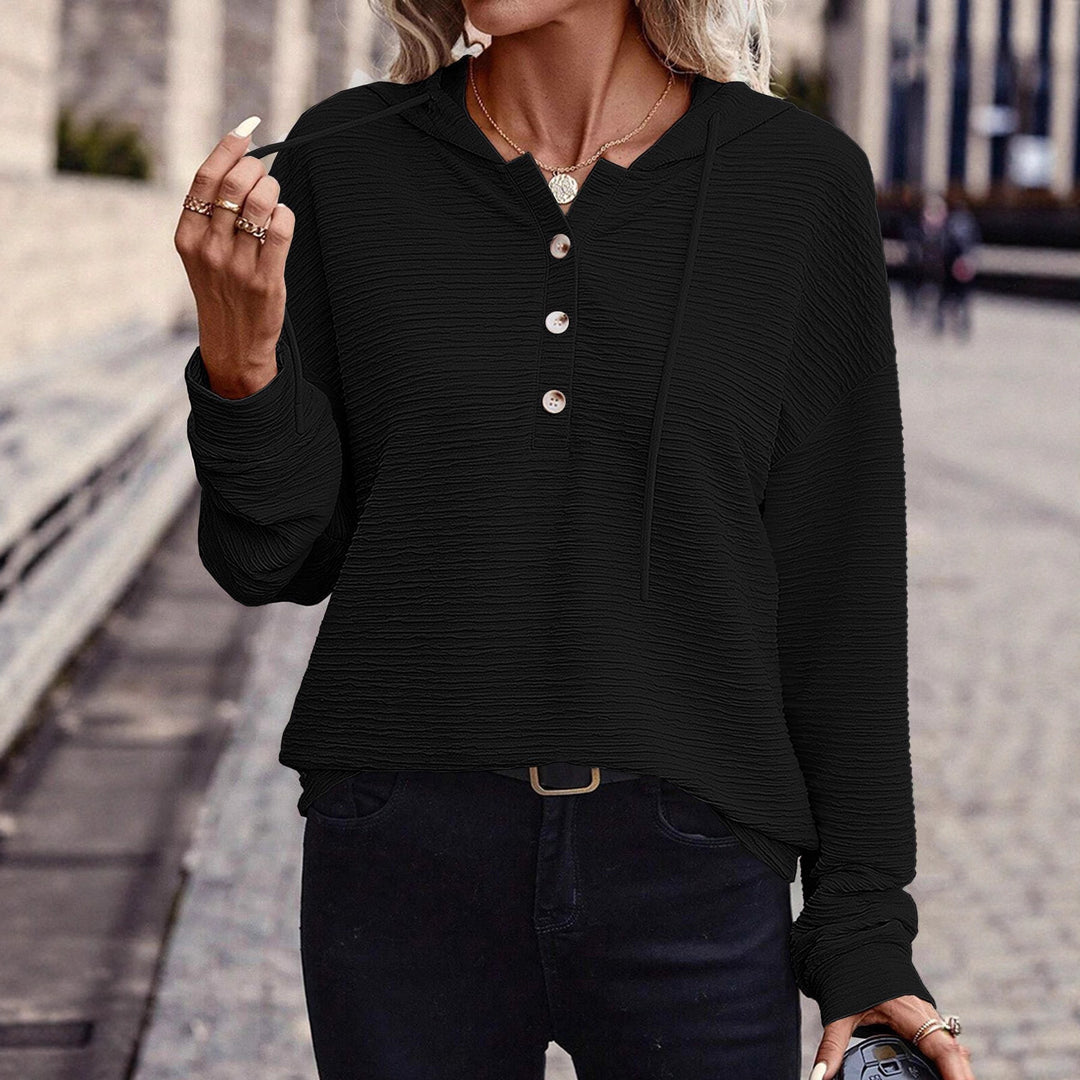 Damen Kapuzenshirt mit Knopfleiste und strukturierter Oberfläche Drune