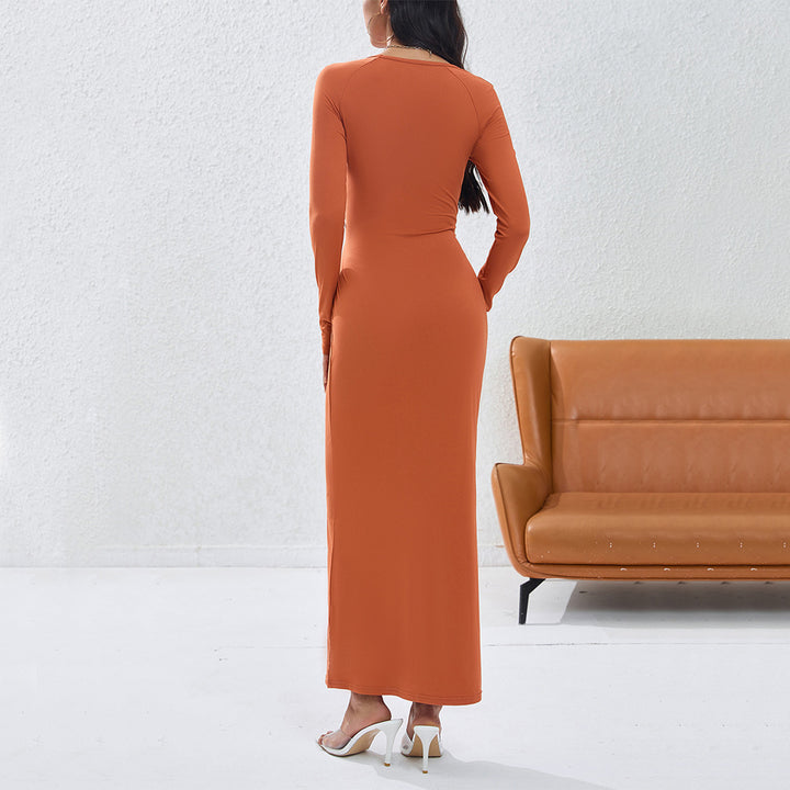 Damen Wickelkleid mit dekorativem Cut-Out und langer Arm Drune