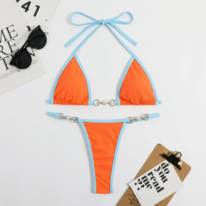 Damen Triangel-Bikini mit verstellbaren Trägern und glänzenden Akzenten Drune