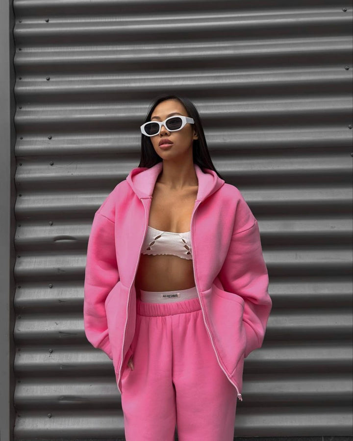 Damen Sportliches Set aus Kapuzenjacke und Jogginghose Drune