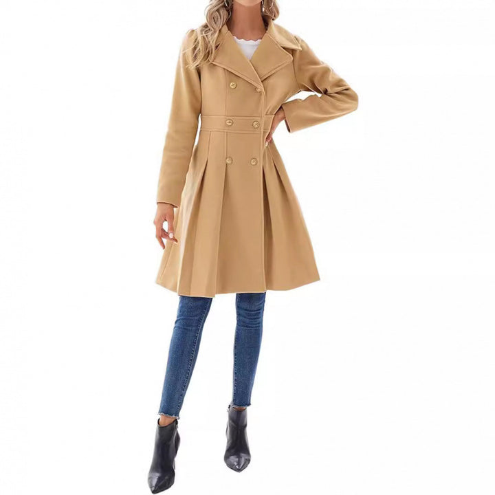 Damen Eleganter Trenchcoat mit tailliertem Schnitt und Plissee-Detail Drune