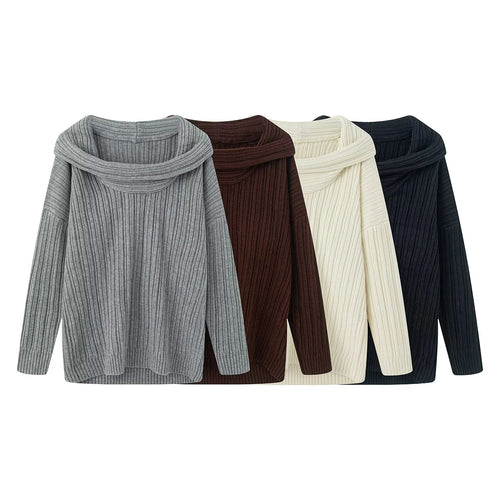 Damen lässiger Strickpullover mit weitem Rollkragen und Rippenstruktur Drune