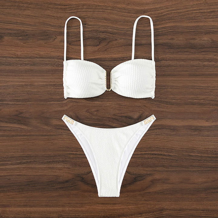 Damen Bandeau-Bikini mit strukturiertem Oberteil und verstellbaren Trägern Drune