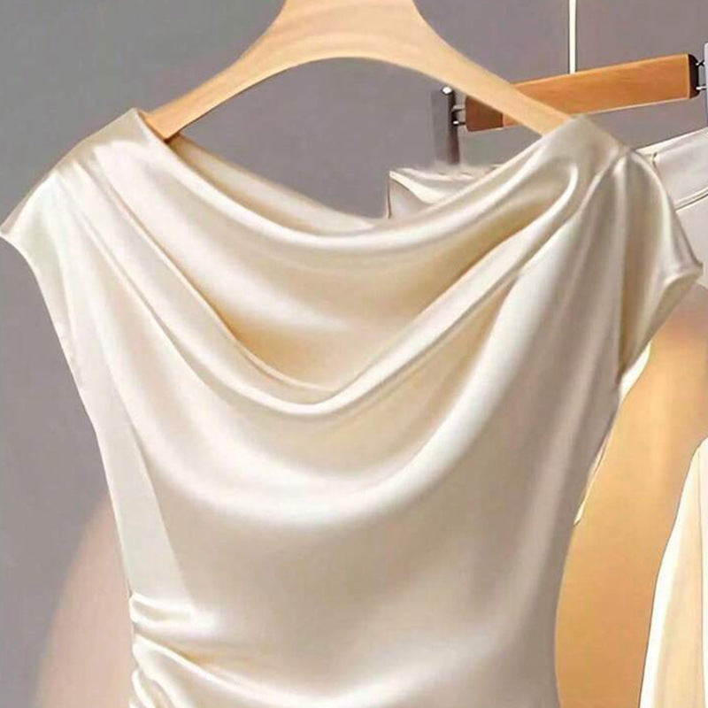 Damen Satin Oberteil mit charakteristischem Wasserfallausschnitt Drune