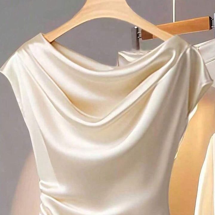 Damen Satin Oberteil mit charakteristischem Wasserfallausschnitt Drune