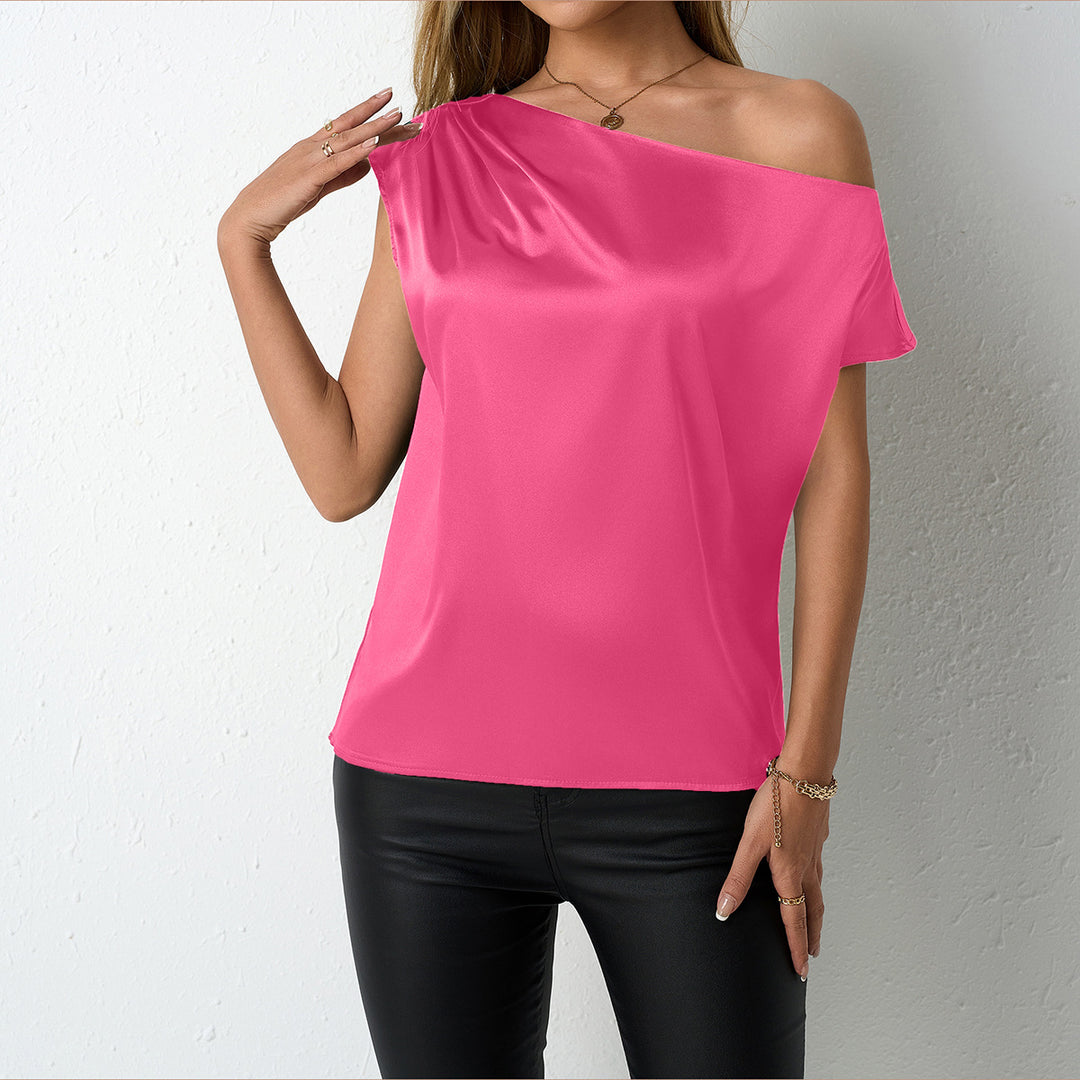 Damen elegante, schulterfreie Satinbluse mit fließendem Schnitt Drune