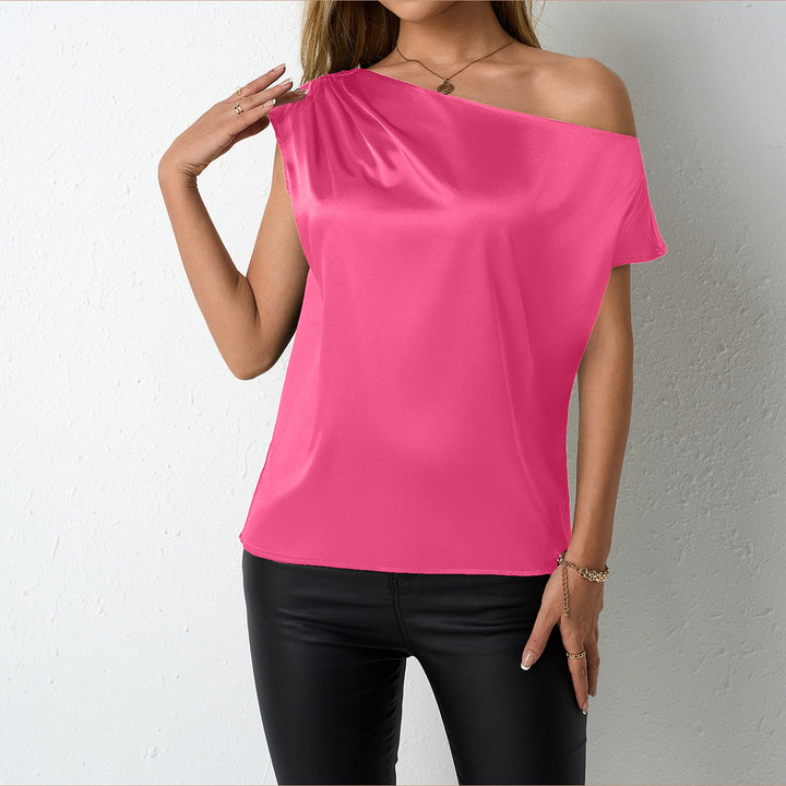 Damen elegante, schulterfreie Satinbluse mit fließendem Schnitt Drune