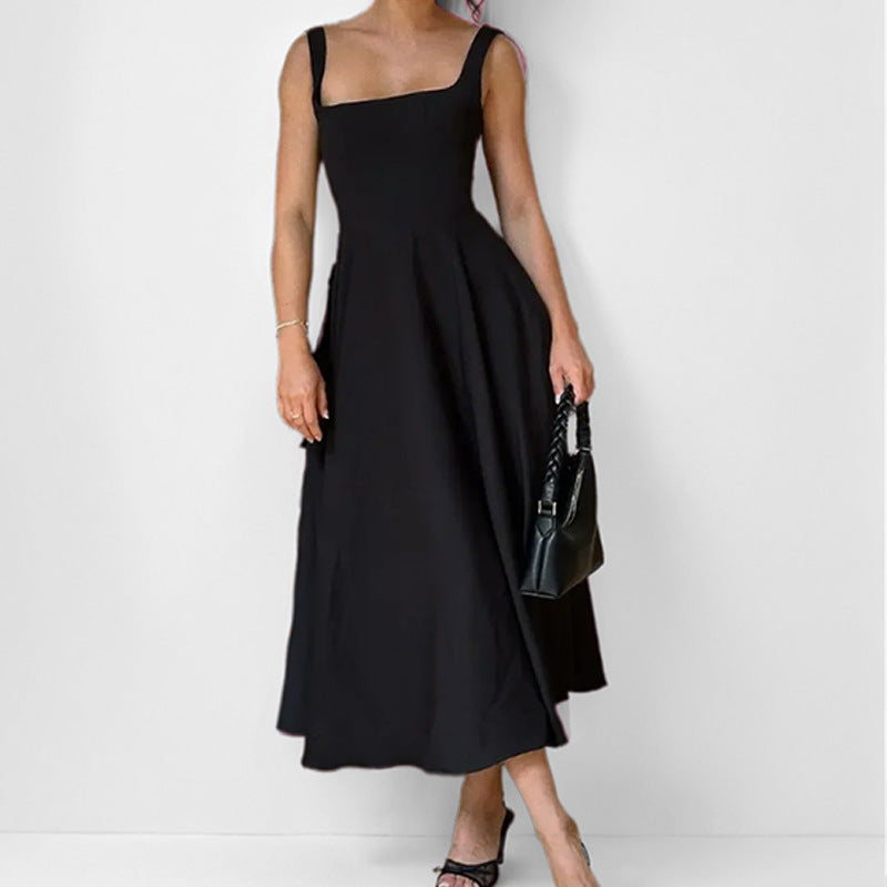 Damen Elegantes Maxikleid mit quadratischem Ausschnitt und schwingendem Rock Drune