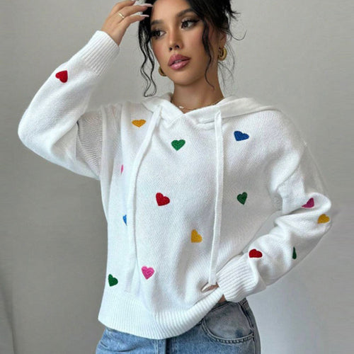 Damen Hoodie mit buntem Herzdesign und Kapuze Drune