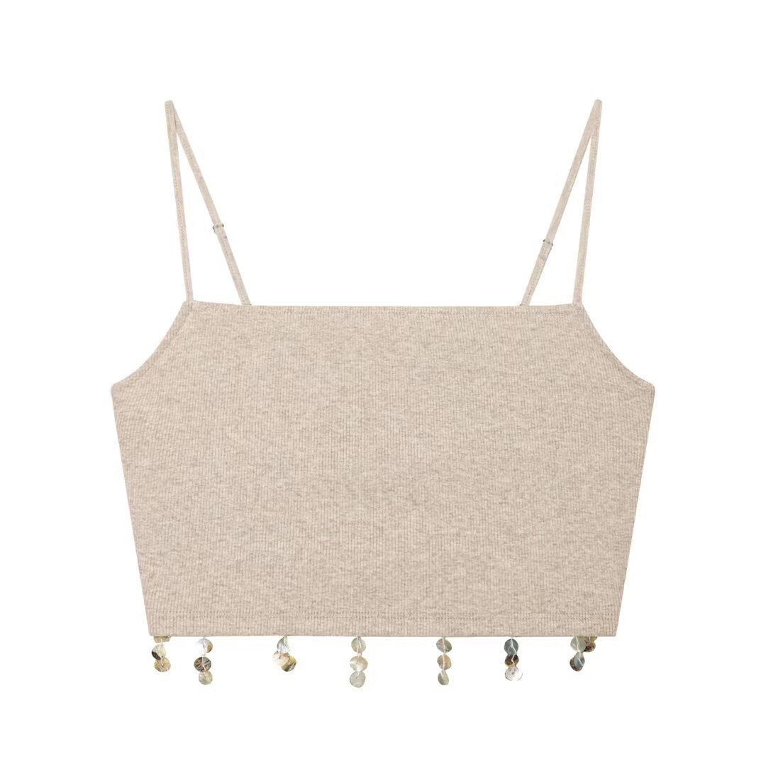 Damen Crop-Top mit funkelnden Pailletten und schmalen Trägern Drune