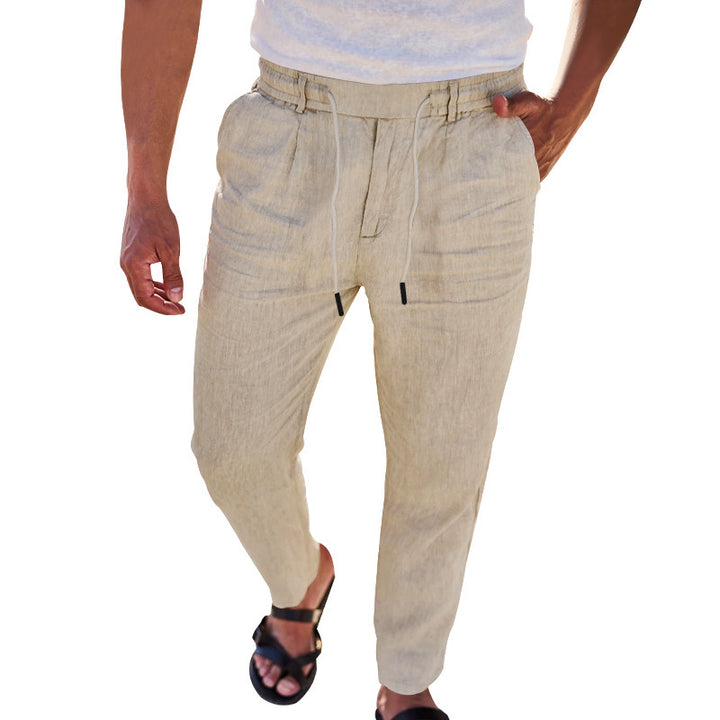 Herren lässige Leinenhose mit elastischem Bund Drune