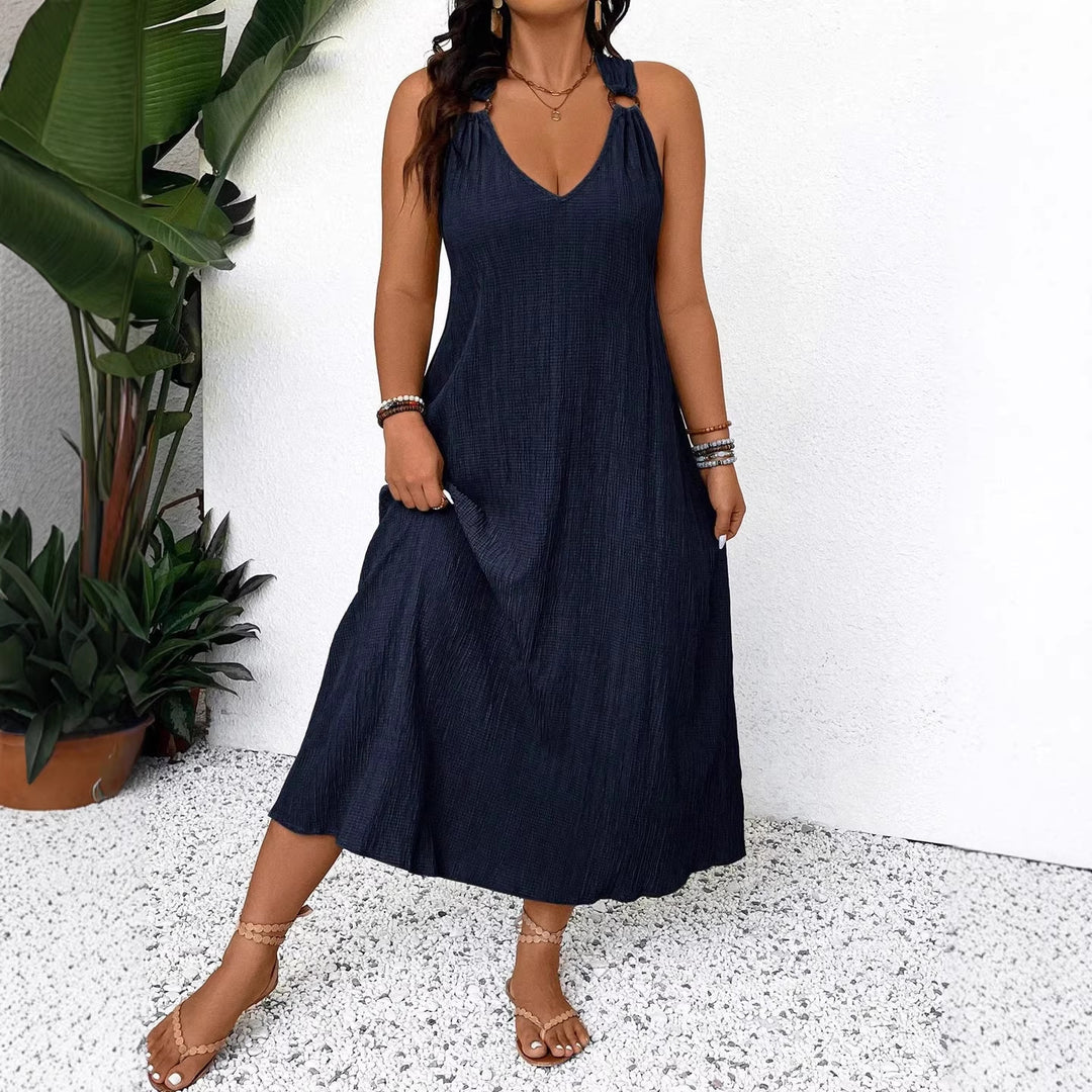 Damen Maxikleid mit schickem V-Ausschnitt und lässigen Trägern Drune