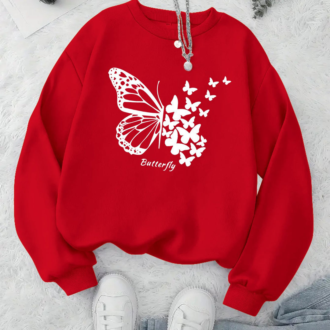 Damen Sweatshirt mit kreativem Schmetterlingsmotiv und lässigem Schnitt Drune