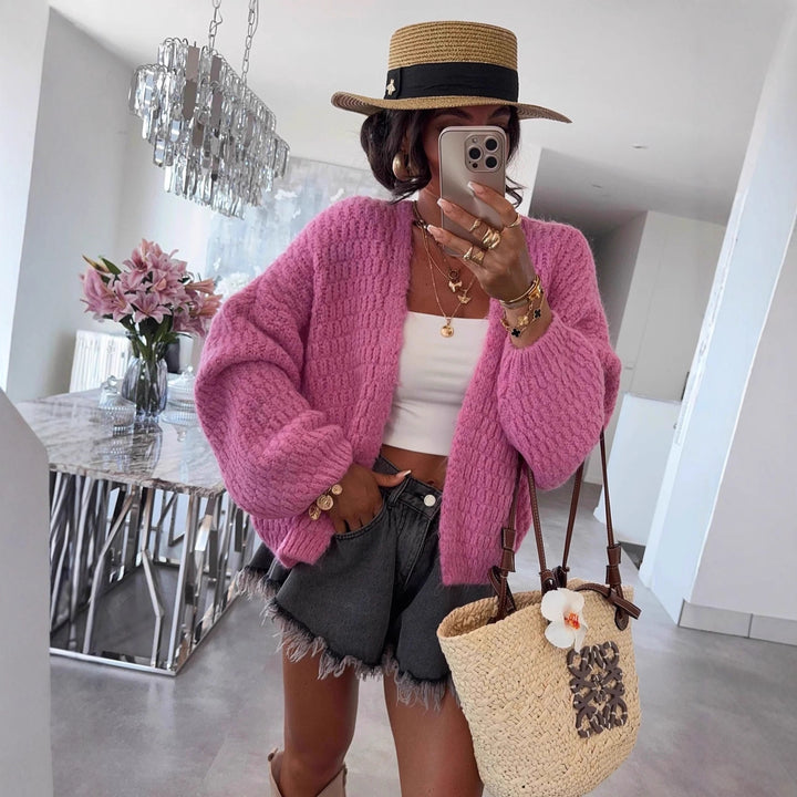 Damen Grobstrickjacke mit voluminösen Ärmeln und offener Front Drune