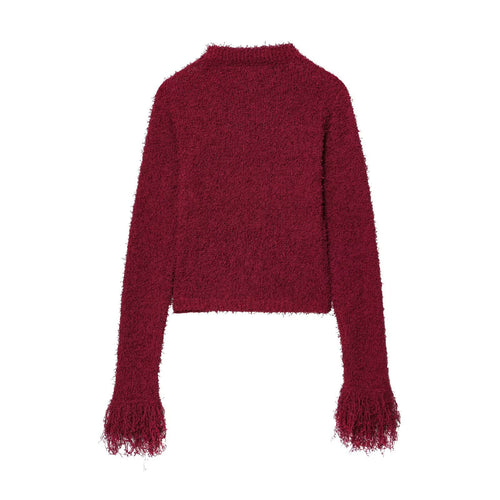 Damen Kuschelige Strickjacke mit fransigen Ärmeln und modischem Kragen Drune