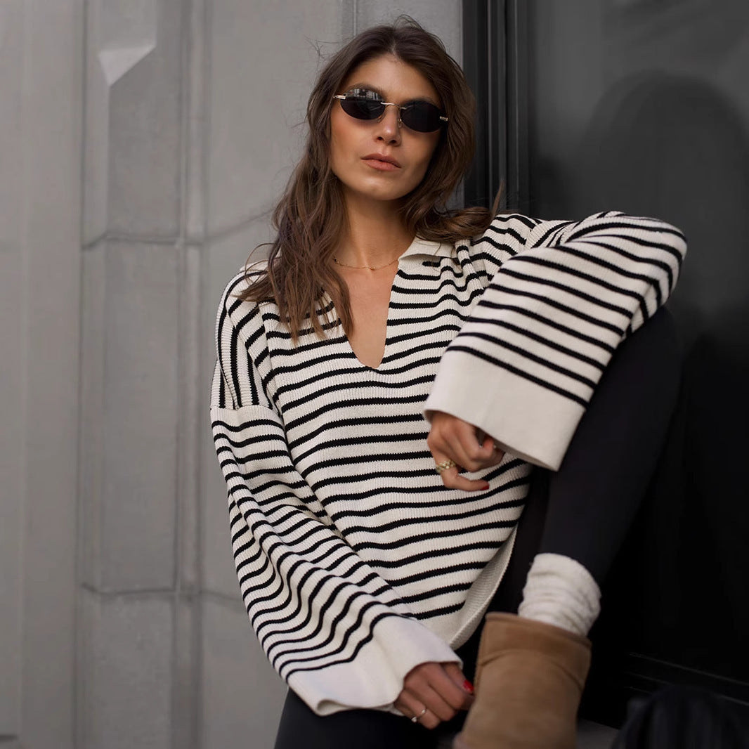 Damen Pullover mit weitem Schnitt und V-Ausschnitt Drune