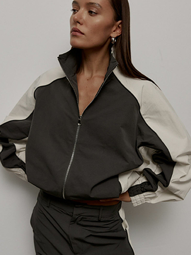 Damen nan sportive Oversize-Trackjacke mit hohem Stehkragen und Raglanärmeln Drune