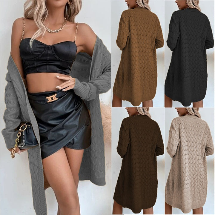 Damen Strickmantel mit strukturiertem Zopfmuster und praktischen Taschen Drune