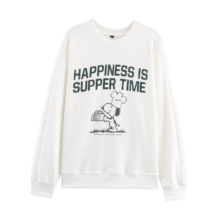 Damen lässiger Sweatshirt mit einzigartigem Snoopy-Print und Rundhalsausschnitt Drune