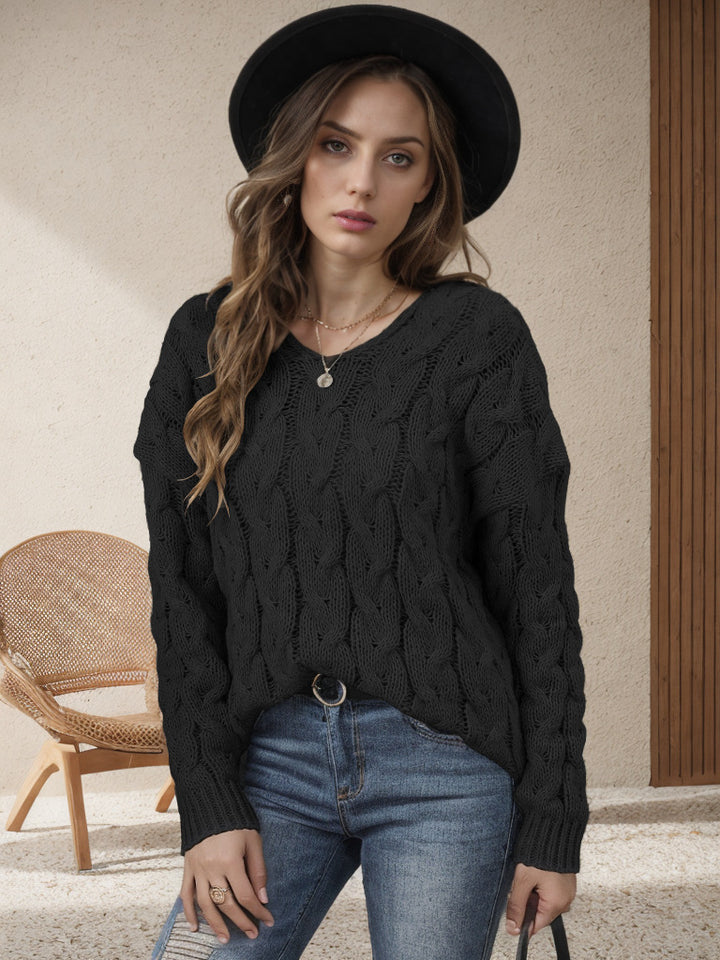 Damen Grobstrickpullover mit romantischem Zopfmuster und weitem Schnitt Drune