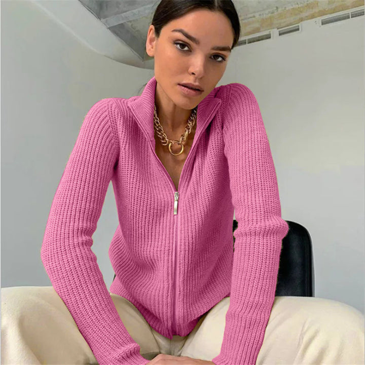 Damen Strickjacke mit hohem Kragen und innovativem Zipper Drune