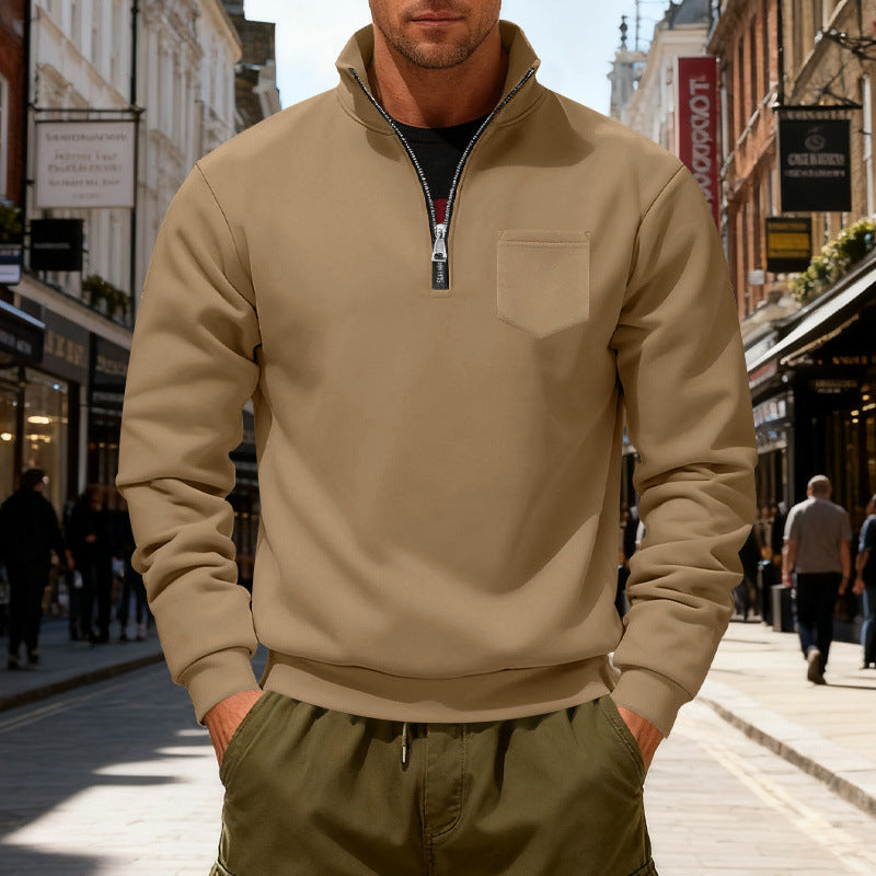 Herren modischer Sweatshirt mit halbem Reißverschluss und aufgesetzter Tasche Drune